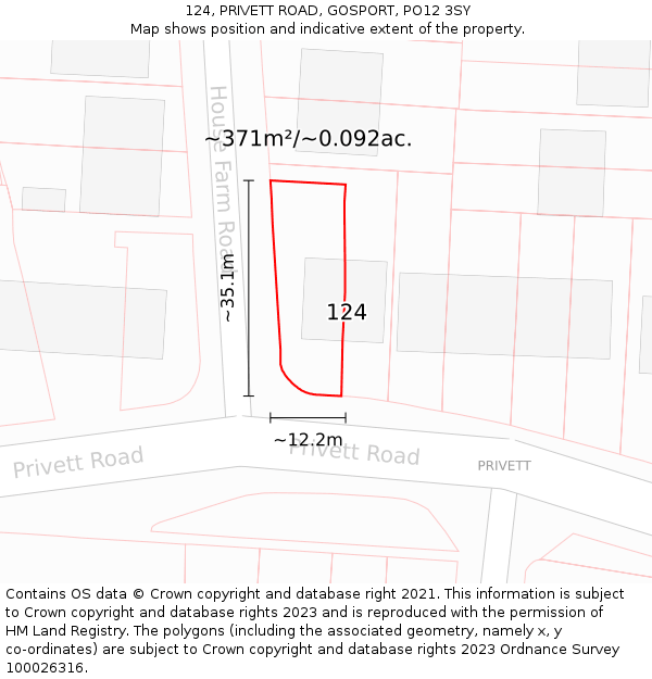 124, PRIVETT ROAD, GOSPORT, PO12 3SY: Plot and title map