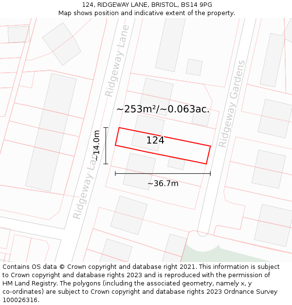 124, RIDGEWAY LANE, BRISTOL, BS14 9PG: Plot and title map