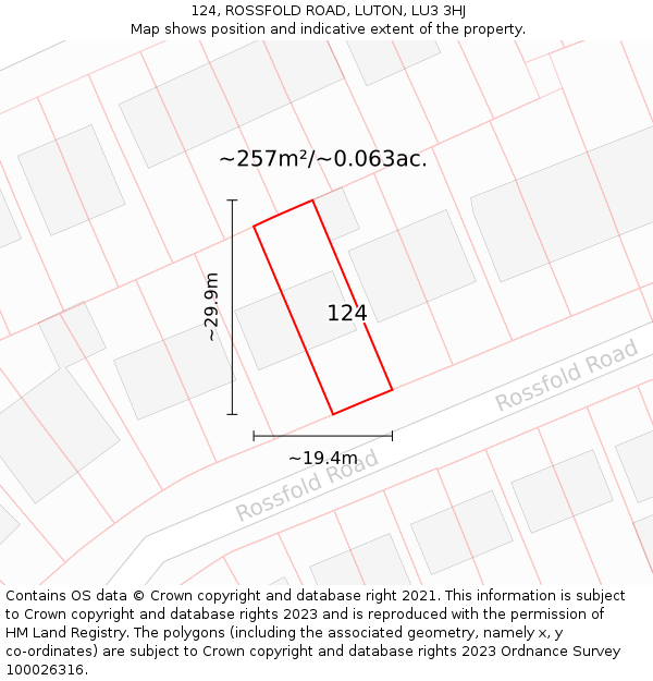 124, ROSSFOLD ROAD, LUTON, LU3 3HJ: Plot and title map