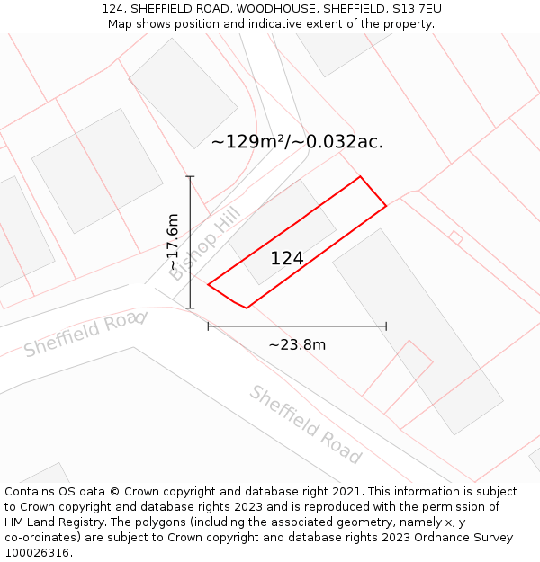 124, SHEFFIELD ROAD, WOODHOUSE, SHEFFIELD, S13 7EU: Plot and title map