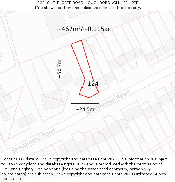 124, SHELTHORPE ROAD, LOUGHBOROUGH, LE11 2PF: Plot and title map