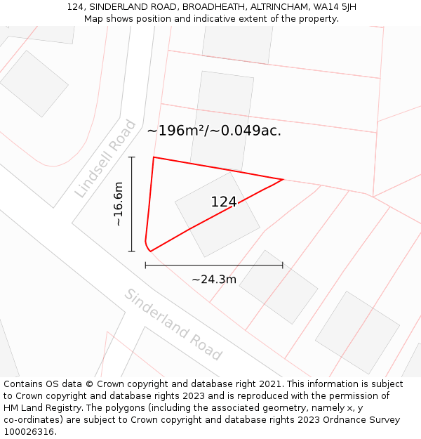 124, SINDERLAND ROAD, BROADHEATH, ALTRINCHAM, WA14 5JH: Plot and title map