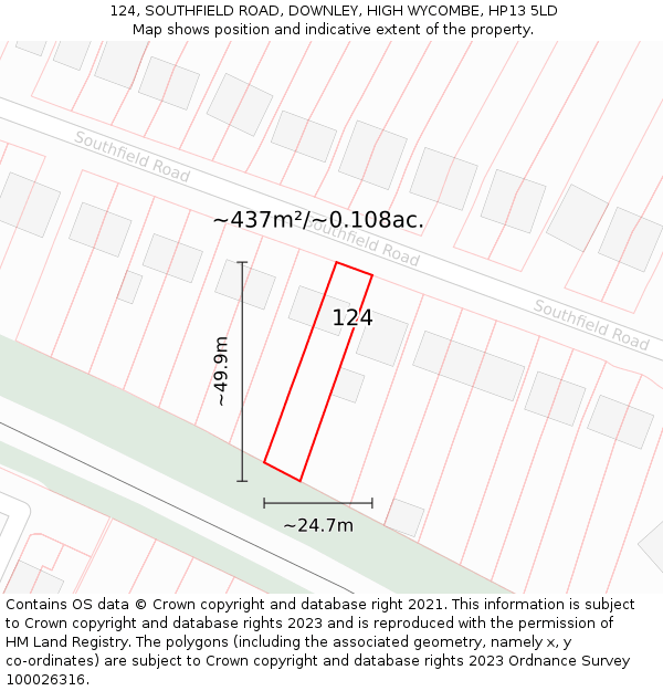 124, SOUTHFIELD ROAD, DOWNLEY, HIGH WYCOMBE, HP13 5LD: Plot and title map