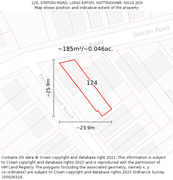 124, STATION ROAD, LONG EATON, NOTTINGHAM, NG10 2DX: Plot and title map