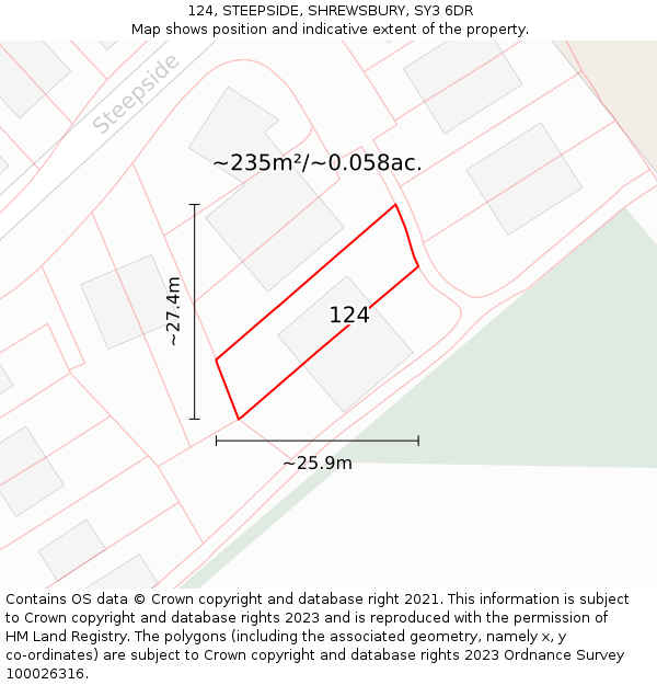 124, STEEPSIDE, SHREWSBURY, SY3 6DR: Plot and title map