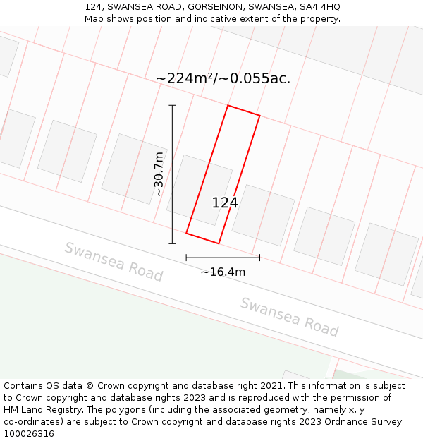 124, SWANSEA ROAD, GORSEINON, SWANSEA, SA4 4HQ: Plot and title map