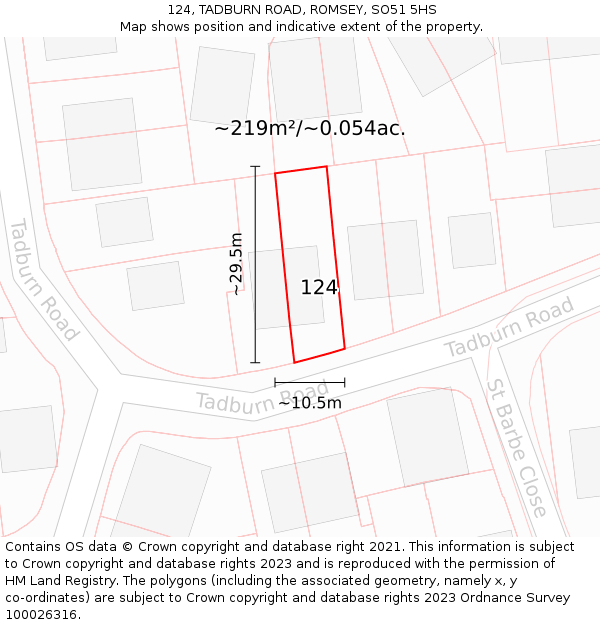 124, TADBURN ROAD, ROMSEY, SO51 5HS: Plot and title map