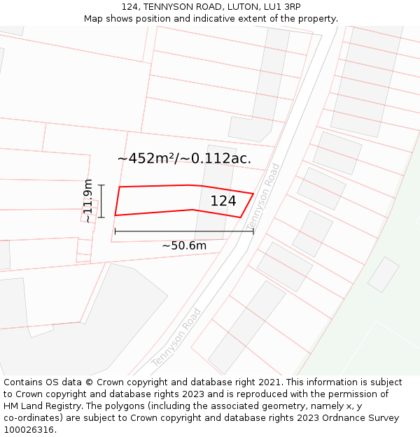 124, TENNYSON ROAD, LUTON, LU1 3RP: Plot and title map