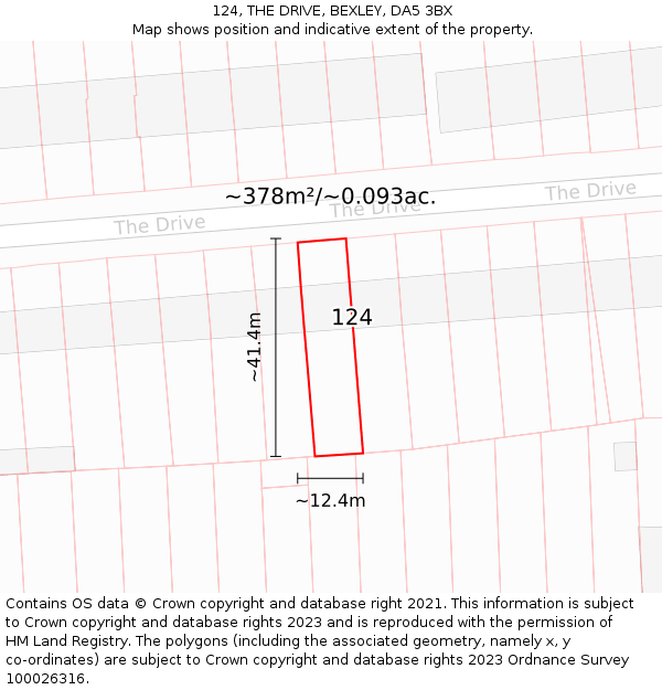 124, THE DRIVE, BEXLEY, DA5 3BX: Plot and title map