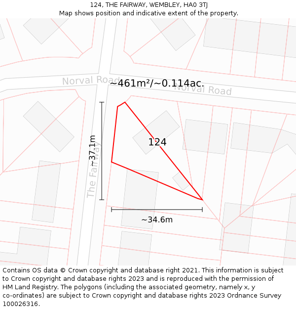 124, THE FAIRWAY, WEMBLEY, HA0 3TJ: Plot and title map