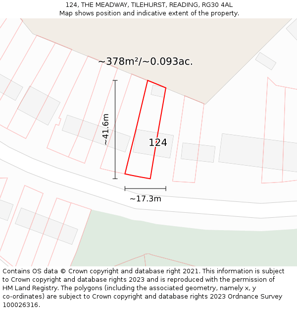 124, THE MEADWAY, TILEHURST, READING, RG30 4AL: Plot and title map