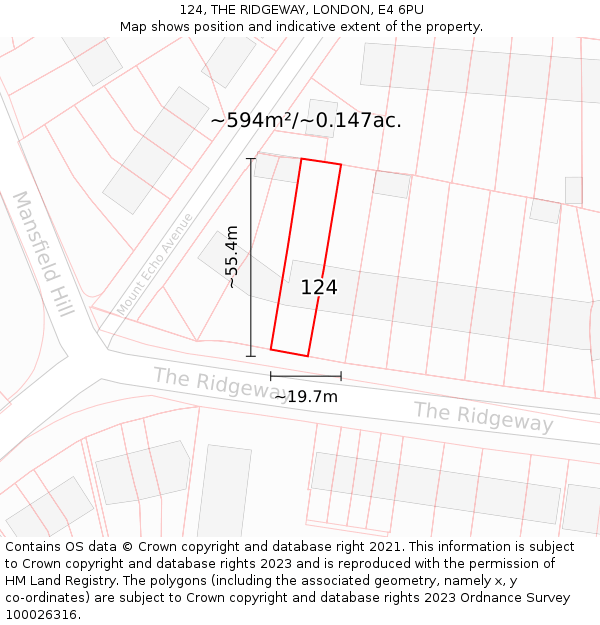 124, THE RIDGEWAY, LONDON, E4 6PU: Plot and title map