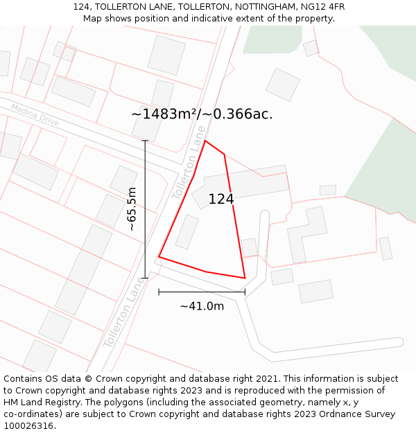 124, TOLLERTON LANE, TOLLERTON, NOTTINGHAM, NG12 4FR: Plot and title map