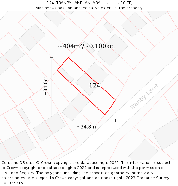 124, TRANBY LANE, ANLABY, HULL, HU10 7EJ: Plot and title map