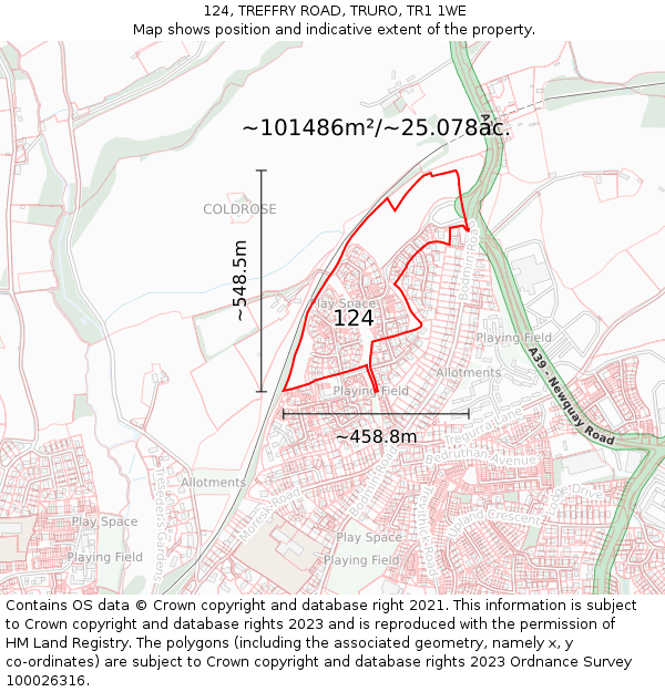 124, TREFFRY ROAD, TRURO, TR1 1WE: Plot and title map