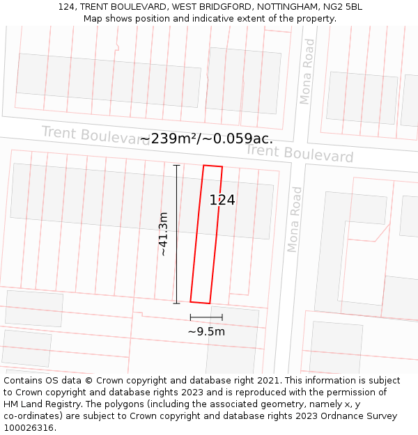 124, TRENT BOULEVARD, WEST BRIDGFORD, NOTTINGHAM, NG2 5BL: Plot and title map