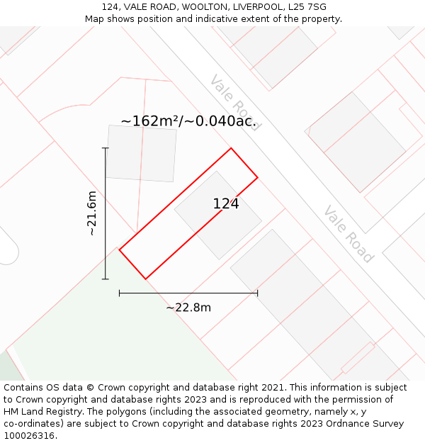 124, VALE ROAD, WOOLTON, LIVERPOOL, L25 7SG: Plot and title map