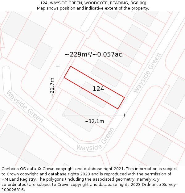 124, WAYSIDE GREEN, WOODCOTE, READING, RG8 0QJ: Plot and title map