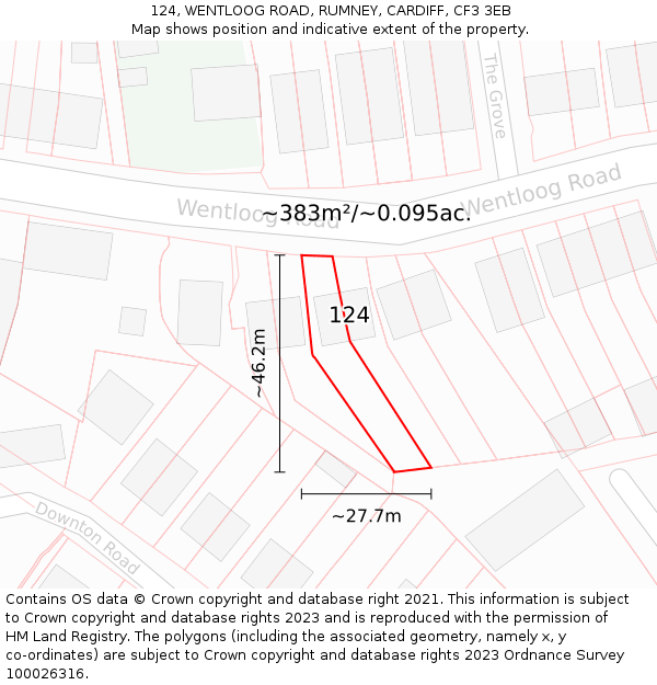 124, WENTLOOG ROAD, RUMNEY, CARDIFF, CF3 3EB: Plot and title map