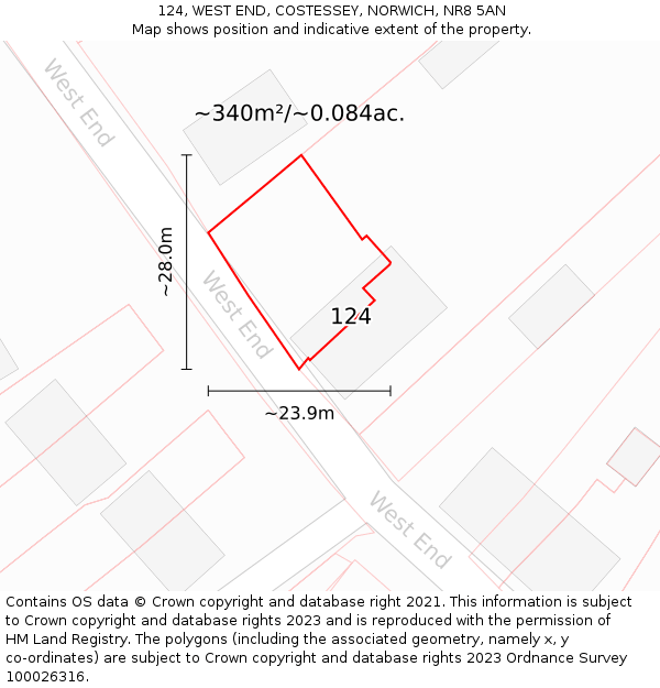 124, WEST END, COSTESSEY, NORWICH, NR8 5AN: Plot and title map