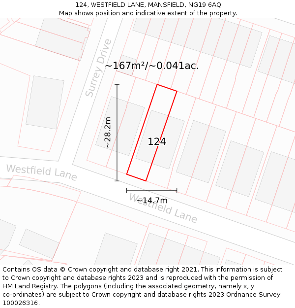 124, WESTFIELD LANE, MANSFIELD, NG19 6AQ: Plot and title map