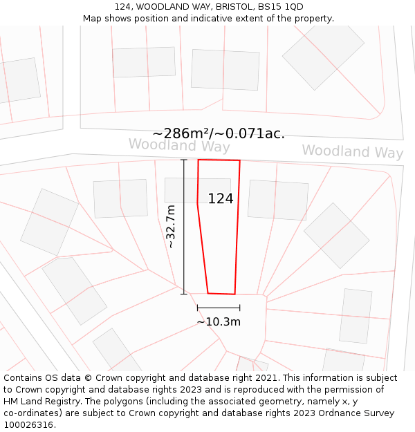 124, WOODLAND WAY, BRISTOL, BS15 1QD: Plot and title map