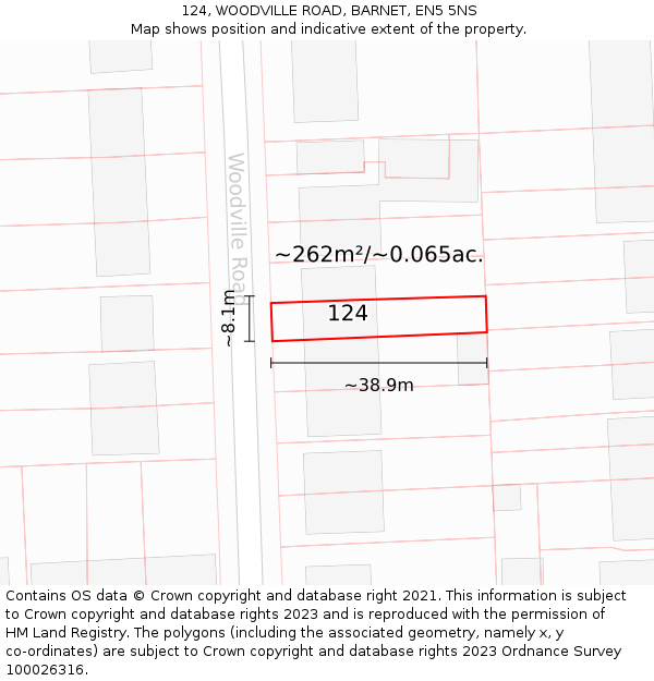 124, WOODVILLE ROAD, BARNET, EN5 5NS: Plot and title map