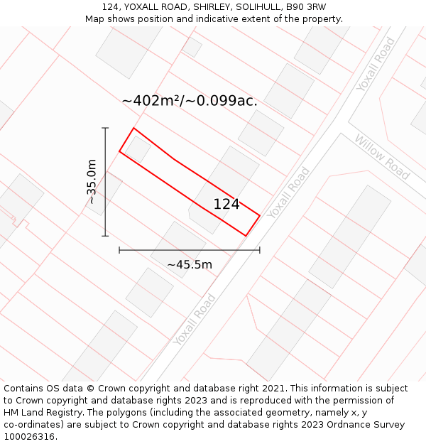 124, YOXALL ROAD, SHIRLEY, SOLIHULL, B90 3RW: Plot and title map