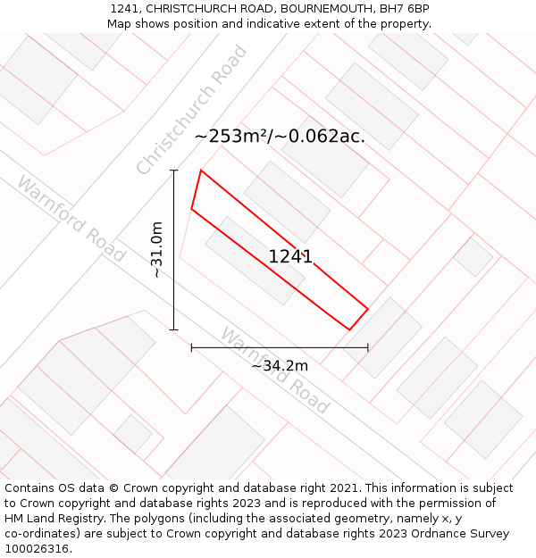 1241, CHRISTCHURCH ROAD, BOURNEMOUTH, BH7 6BP: Plot and title map