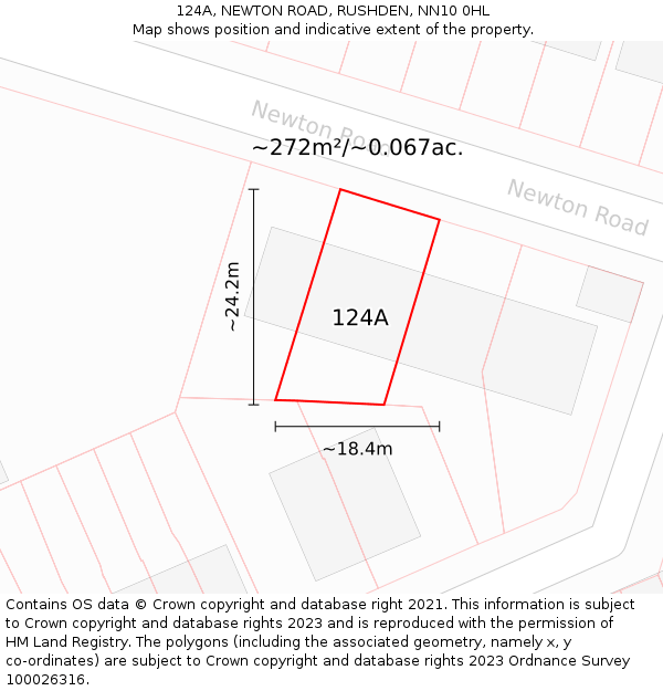 124A, NEWTON ROAD, RUSHDEN, NN10 0HL: Plot and title map