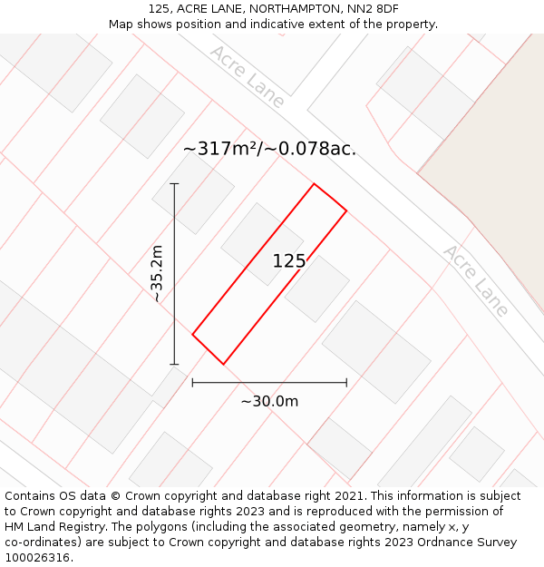 125, ACRE LANE, NORTHAMPTON, NN2 8DF: Plot and title map