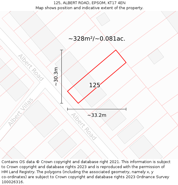 125, ALBERT ROAD, EPSOM, KT17 4EN: Plot and title map