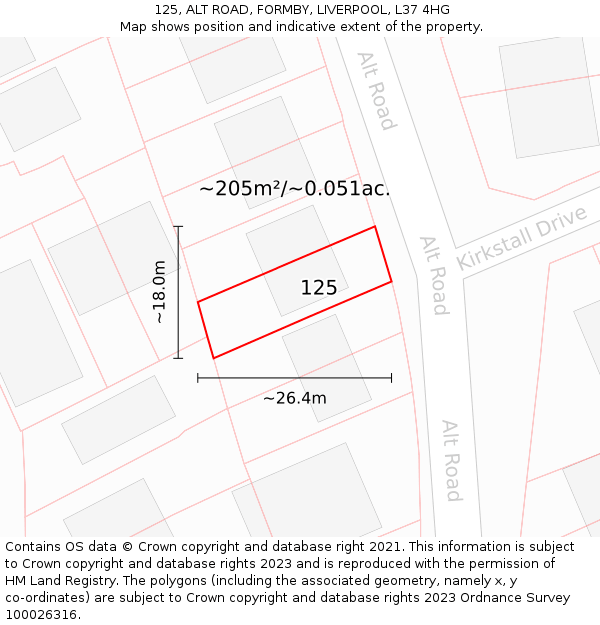 125, ALT ROAD, FORMBY, LIVERPOOL, L37 4HG: Plot and title map