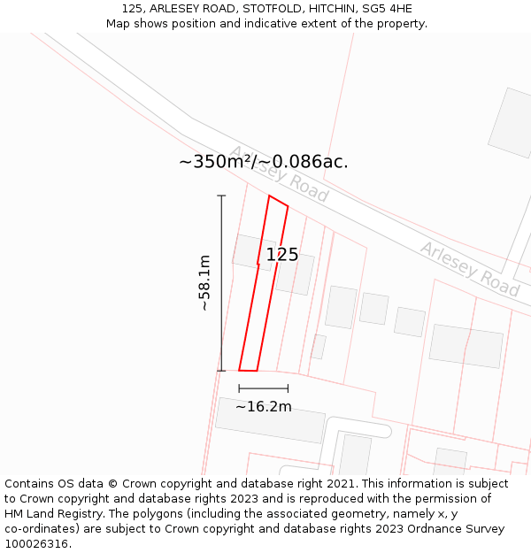 125, ARLESEY ROAD, STOTFOLD, HITCHIN, SG5 4HE: Plot and title map