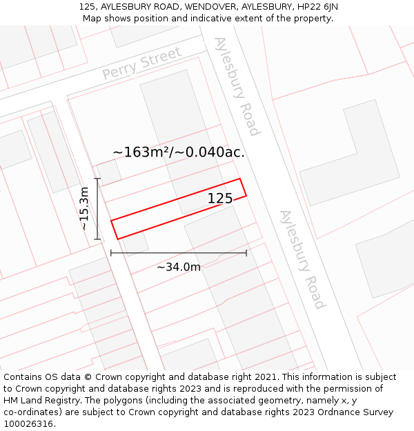 125, AYLESBURY ROAD, WENDOVER, AYLESBURY, HP22 6JN: Plot and title map