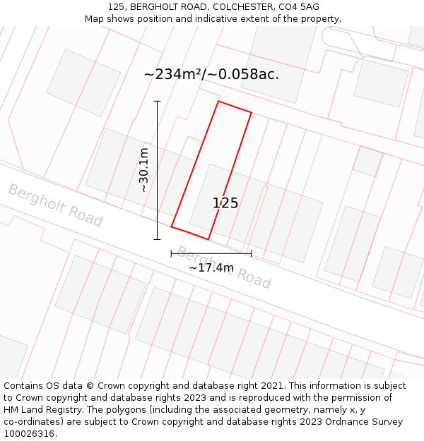 125, BERGHOLT ROAD, COLCHESTER, CO4 5AG: Plot and title map