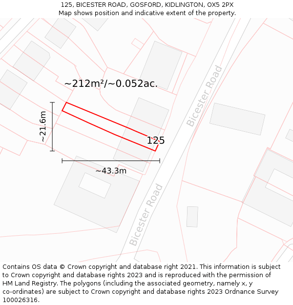 125, BICESTER ROAD, GOSFORD, KIDLINGTON, OX5 2PX: Plot and title map