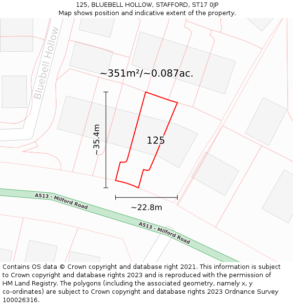 125, BLUEBELL HOLLOW, STAFFORD, ST17 0JP: Plot and title map