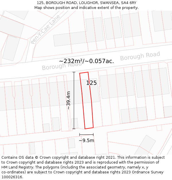 125, BOROUGH ROAD, LOUGHOR, SWANSEA, SA4 6RY: Plot and title map