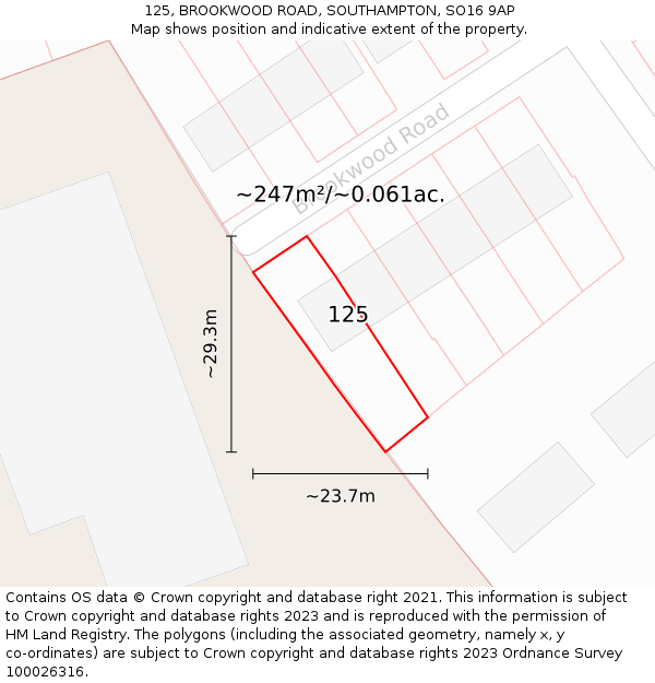 125, BROOKWOOD ROAD, SOUTHAMPTON, SO16 9AP: Plot and title map