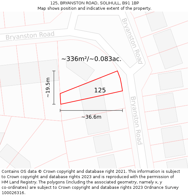 125, BRYANSTON ROAD, SOLIHULL, B91 1BP: Plot and title map