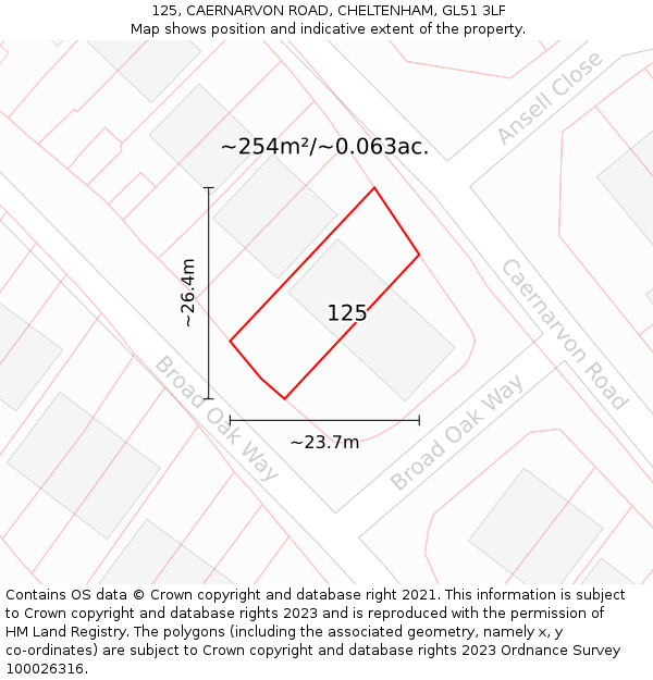 125, CAERNARVON ROAD, CHELTENHAM, GL51 3LF: Plot and title map