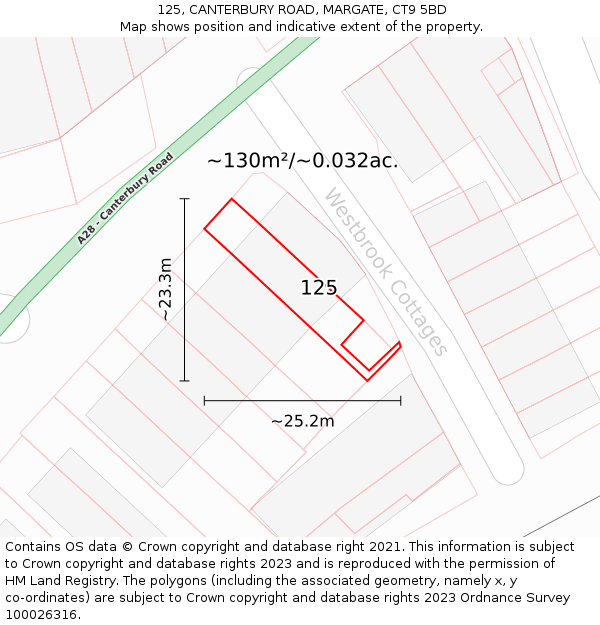 125, CANTERBURY ROAD, MARGATE, CT9 5BD: Plot and title map