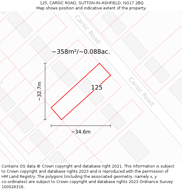 125, CARSIC ROAD, SUTTON-IN-ASHFIELD, NG17 2BQ: Plot and title map