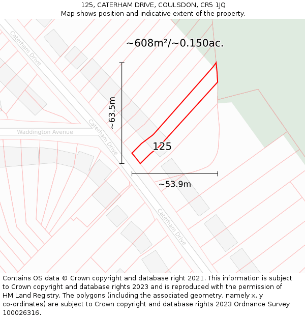 125, CATERHAM DRIVE, COULSDON, CR5 1JQ: Plot and title map