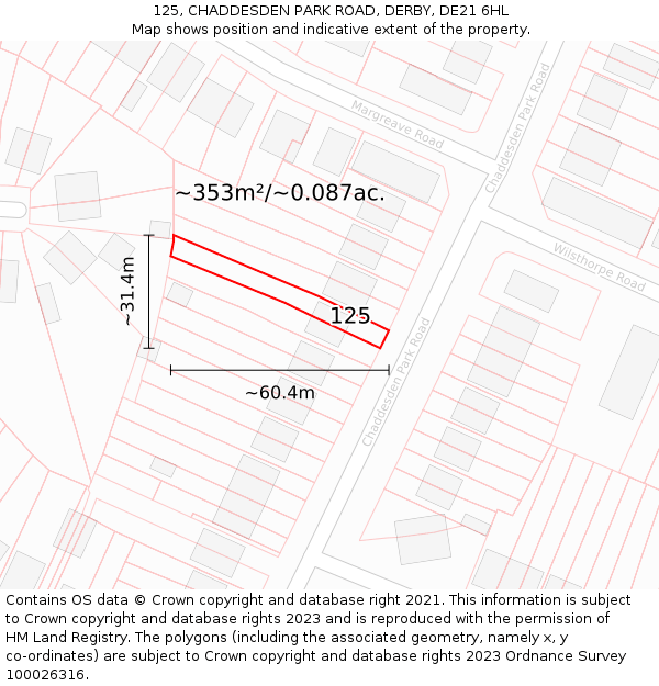 125, CHADDESDEN PARK ROAD, DERBY, DE21 6HL: Plot and title map