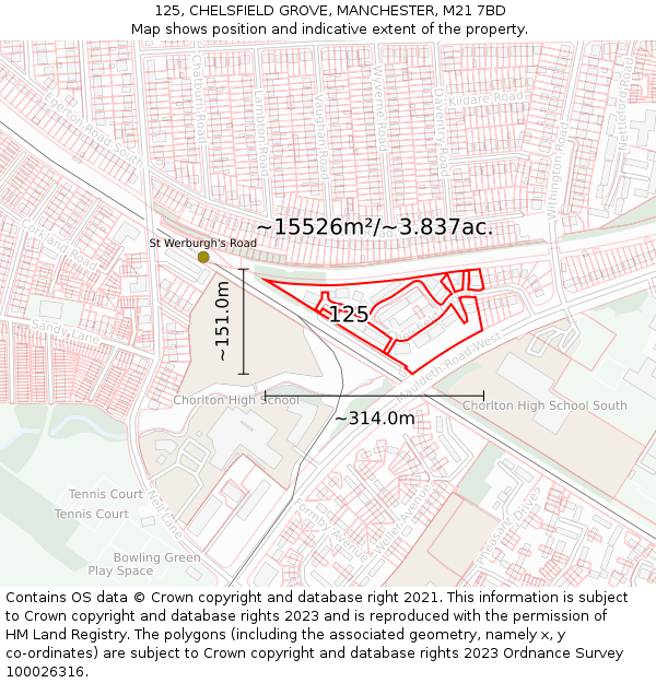 125, CHELSFIELD GROVE, MANCHESTER, M21 7BD: Plot and title map