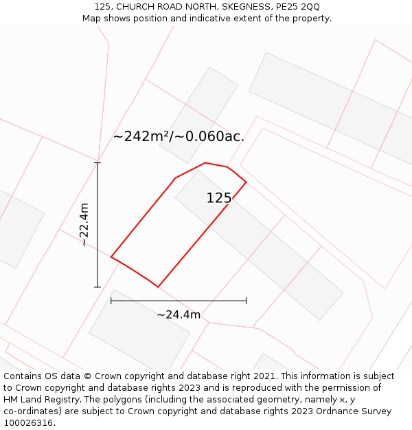 125, CHURCH ROAD NORTH, SKEGNESS, PE25 2QQ: Plot and title map