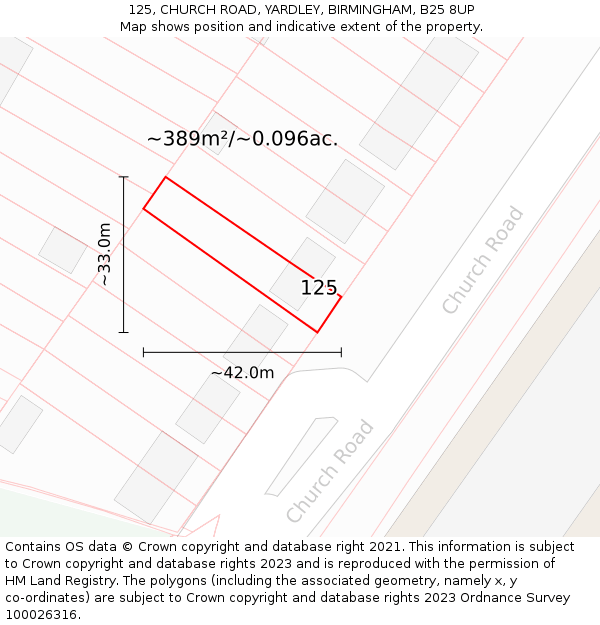 125, CHURCH ROAD, YARDLEY, BIRMINGHAM, B25 8UP: Plot and title map