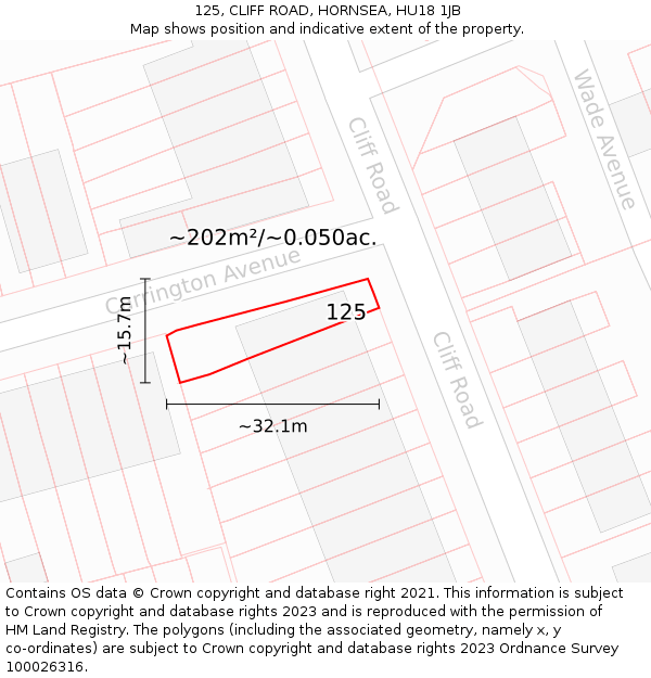 125, CLIFF ROAD, HORNSEA, HU18 1JB: Plot and title map